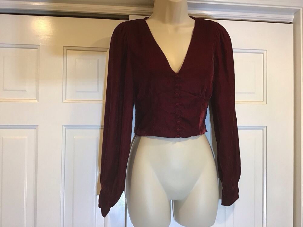 House Of Harlow Velvet Open Back Regency Top Women XS Burgundy Whimsygoth Indie